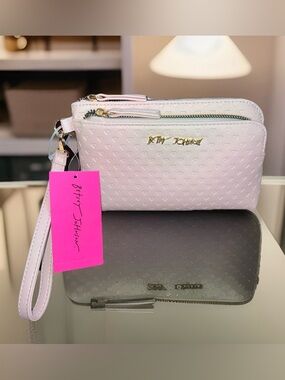 Betsey Johnson Light Pink Heart-Embossed Wristlet
